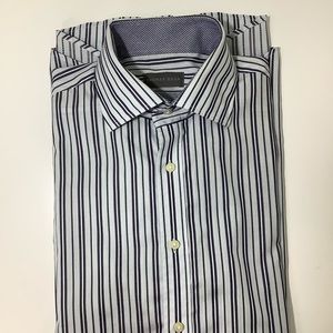 Thomas Dean Cotton blue striped long sleeves dress shirt size Large EUC